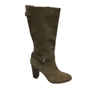COACH Beverly Tall Suede Heeled Boots Sage Green 9